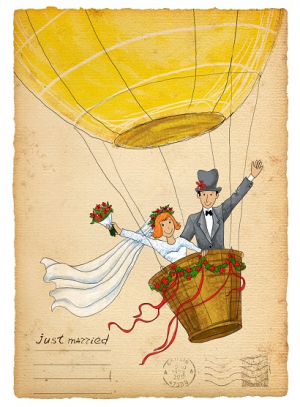 عکس با کیفیت نقاشی عروس و داماد کارت پست